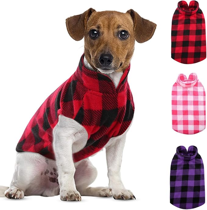 ASERU Dog Sweater 3 Pack - Plaid Dog Fleece Vest - Soft Pet Pajamas, Warm Winter Coats for Small & Medium Dogs