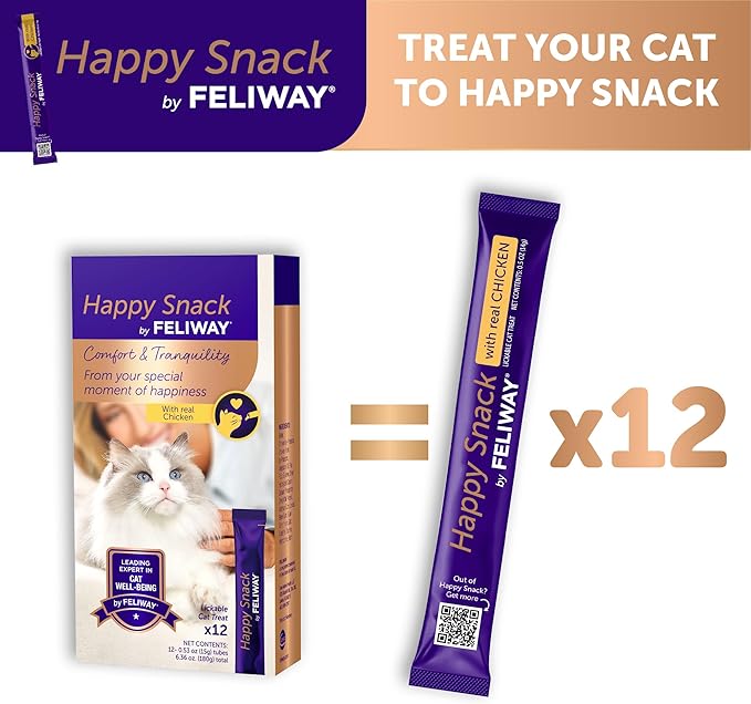 FELIWAY Classic 3 x 30 Day Cat Calming Refills for Pheromone Diffuser & Happy Snack Delicious Calming cat Treats (12-ct Chicken Flavor)