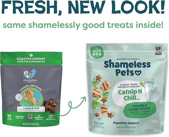 Shameless Pets Crunchy Cat Treats - Catnip Treats for Cats with Digestive Support, Kitten Treats with Real Chicken, Natural & Healthy Flavored Feline Snacks - Catnip N Chill, 1-Pk (12 Oz)