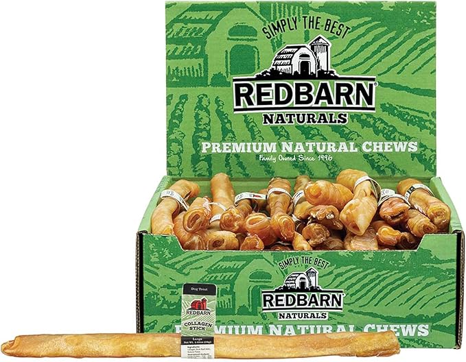 Redbarn Pet Products Natural Large Collagen Sticks for Dogs - Long Lasting Alternative to Traditional Rawhide & Bully - Supports Joint, Skin, & Coat Health - Case of 35