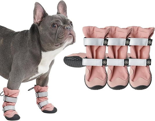Spark Paws Dog Shoes, Waterproof Dog Boots for Medium to Large Dogs, Non Slip, Breathable Dog Booties and Paw Protectors - 4PCS Doggie Hiking Boots with Reflective Straps - Pink - Size 4