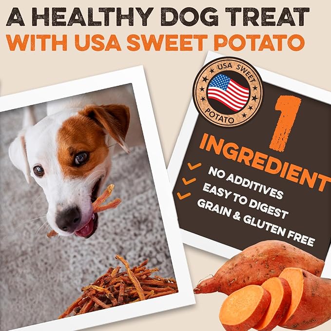 BRUTUS & BARNABY Sweet Potato Dog Treats- No Additive Dehydrated Sweet Potato Fries, Grain Free, Gluten Free and No Preservatives Added (14 oz)