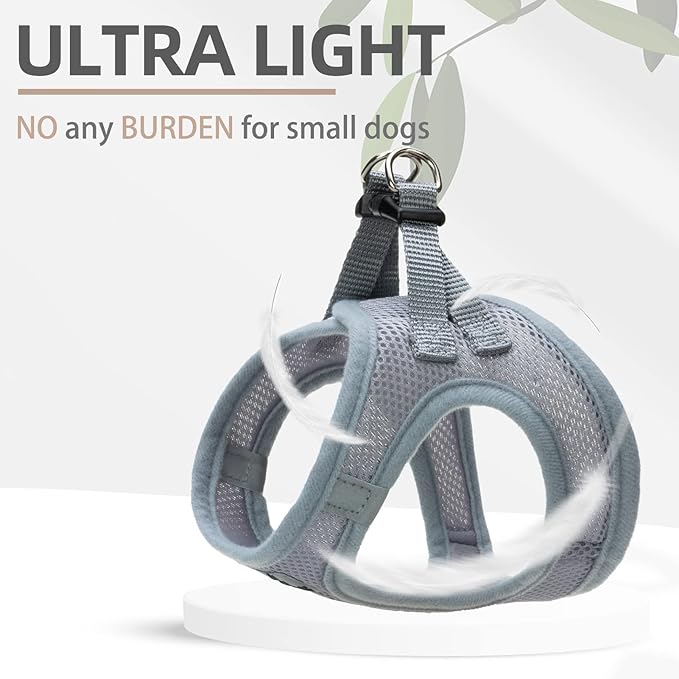 PUPTECK Adjustable Dog Harness Collar and Leash Set Step in No Pull Pet Harness for Small Medium Dogs Puppy and Cats Outdoor Walking Running, Soft Mesh Padded Reflective Vest Harnesses, Solid Grey M