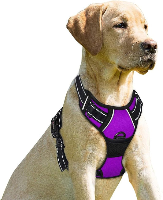 BARKBAY No Pull Dog Harness Front Clip Heavy Duty Reflective Easy Control Handle for Large Dog Walking(Purple,M)