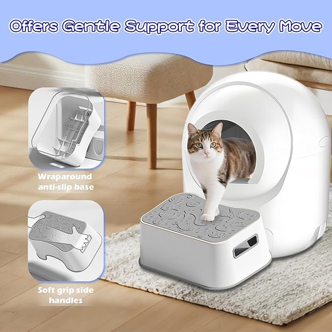 SpaceTime Elevated Cat Litter Mats,Small Litter Box Mat,Waterproof Cat Ramp Stair Litter Box Step With Non-Slip Rubber-Like Base For Floor,Easy Cleaning Pet Pad Suitable For Kitty & Elderly Cats(Grey)