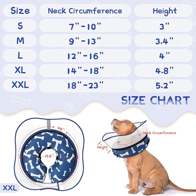 Supet Raised Inflatable Dog Cone Collar to Stop Licking, Soft Dog Cone Alternative After Surgery, Pet Neck Donut Collar for Small Medium Large Dogs