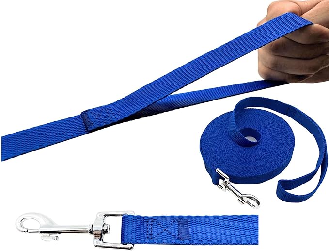 PETGOGO 15ft 20ft 30ft 40ft 50ft Long Dog/Puppy Lead Obedience Recall Training Dog Leashes for Small Medium Dogs Camping, Training, Play, or Backyard (Blue, 1" x 15FT)