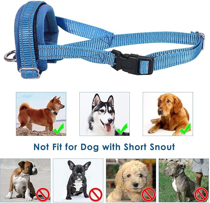 SlowTon Soft Dog Muzzle, Adjustable Padded Nylon Muzzle for Large Medium Dogs Anti Chewing Barking Biting, Allow Dog Pant & Drink (Blue, L)