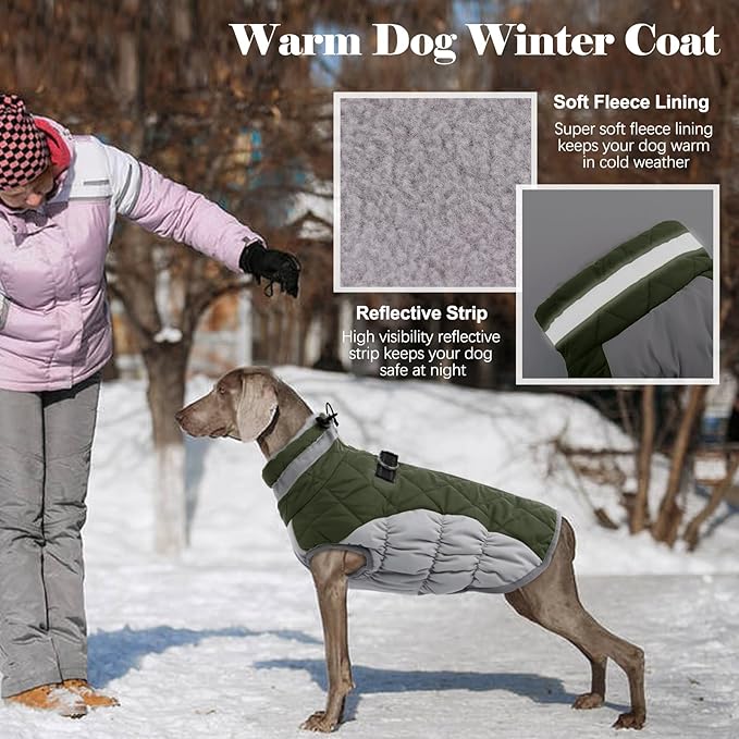 Lelepet Dog Coat Warm Dog Winter Coat Waterproof Dogs Jacket with Harness Built in Reflective Pet Fleece Vest Zip-Up Cold Weather Coats for Extra Large Dogs Turtleneck Windproof Coats Great Dane 3XL