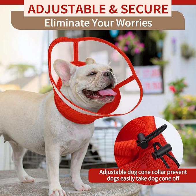 Allroaring Dog Cone Collar, Soft Dog Cones for Medium Dogs After Surgery, Adjustable Pet Cone for Dogs to Stop Licking, Breathable Doggie Elizabethan Collar for Wound Care Spay Neuter, Red M