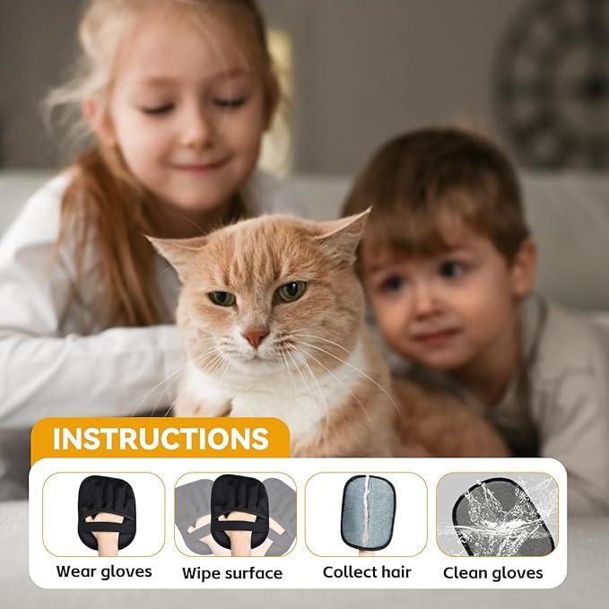 Pet Hair Removal Glove,Pet Hair Remover for Cat & Dog,New Upgraded Electrostatic Gloves Pet Hair,Reusable Electro Static Pet Hair Remover Electrostatic Gloves (2PC Blue+Orange)