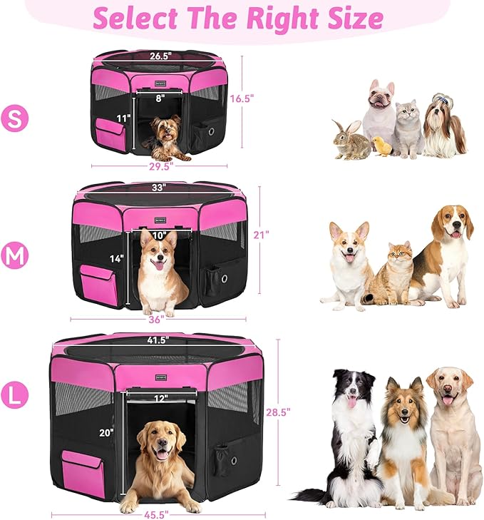 PETSFIT Portable Dog Playpen,36" Dog Play Pen Indoors with Removable Waterproof Mat & Zippered Roof | RV, Camping, Travel Dog Pen | Whelping & Cat Observation Space(36" L x 36" W x 21" H)