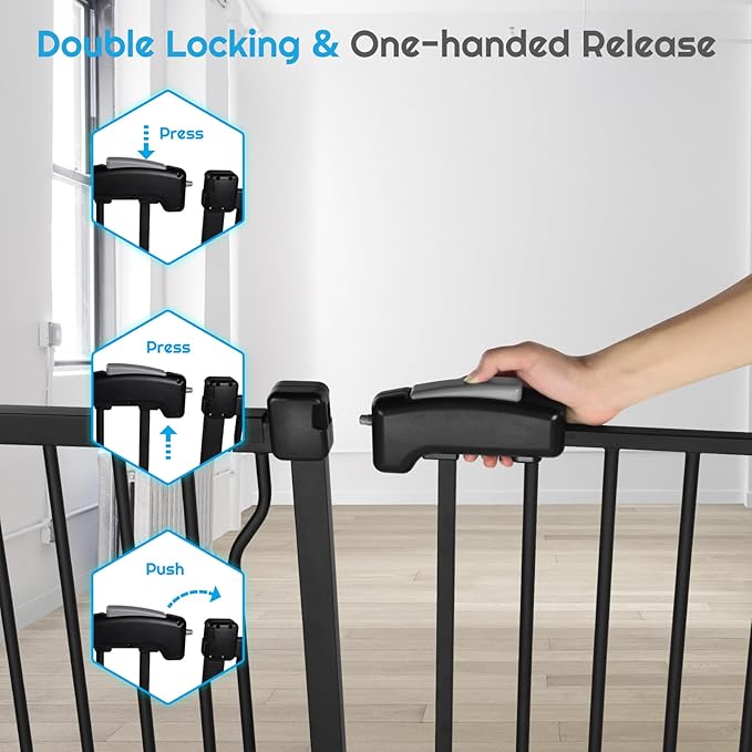 Extra Wide Baby Gate for Stairs Doorways with Door, 30" Tall 47.7-57.1" Wide Easy Install Dog Gate Indoor, Safety Metal Pressure Mounted Pet Gate with Walk-Thru Auto Close for the House, Black