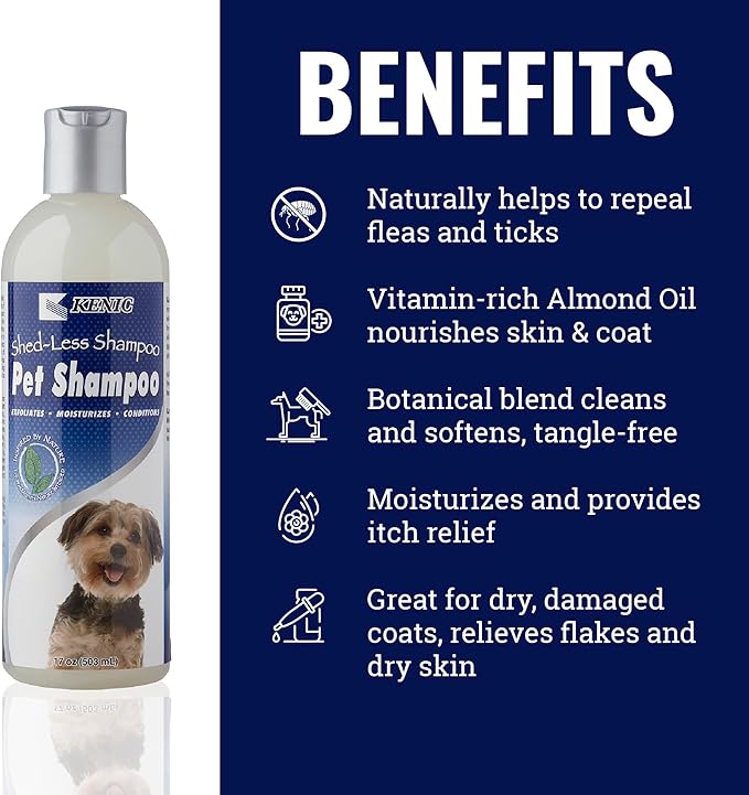 Kenic Deshedding Dog Shampoo, Proven to Reduce Shedding, Conditions Coat, Enriched with Omega 3 & 6, Vitamin E & B5, Gentle & Nourishing Formula, Made in USA