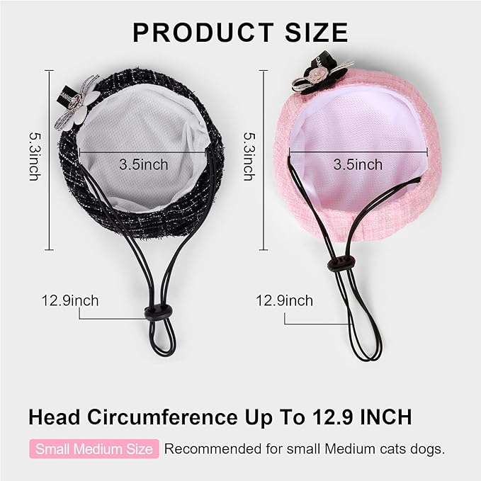 HOWWFALY 2PCS Cat Beret Hat with Camellia, Adjustable Bow Bandana Scarf Set Pet Princess Costume for Halloween Christmas, Cat Dog Birthday Party Apparel (Camellia)