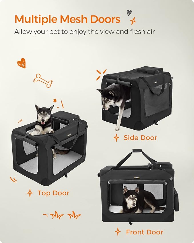 Feandrea 36 Inches Collapsible Soft Dog Crate, Portable Travel Dog Crate for Indoor and Outdoor Use, Dog Carrier Kennel with Safety Zippers, for Living Room, Car, Travelling, Camping, Black UPDC90H