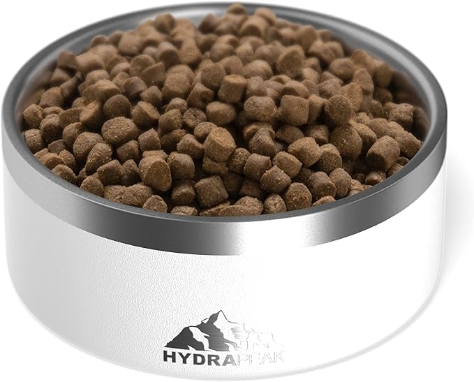 Hydrapeak Dog Bowl; Non Slip Stainless Steel; Water and Food Dish; Large Sized and Small Dogs; 32oz 64oz; Multiple Sizes; 4 Cup | White