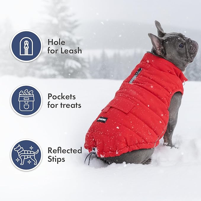 Spark Paws Dog Winter Jacket, Water-Resistant Coat, Warm Reflective Windproof Fleece-Interior, for Medium and Large Dogs - Red - L