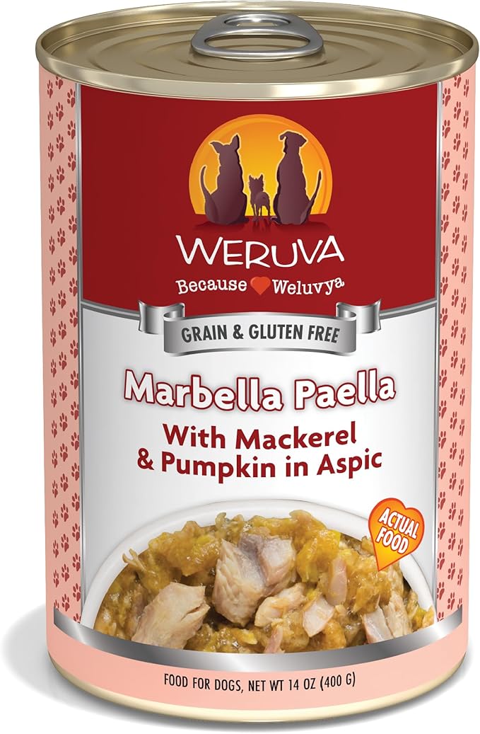Weruva Classic Dog Food, Marbella Paella with Mackerel & Pumpkin in Aspic, 14oz Can (Pack of 12)