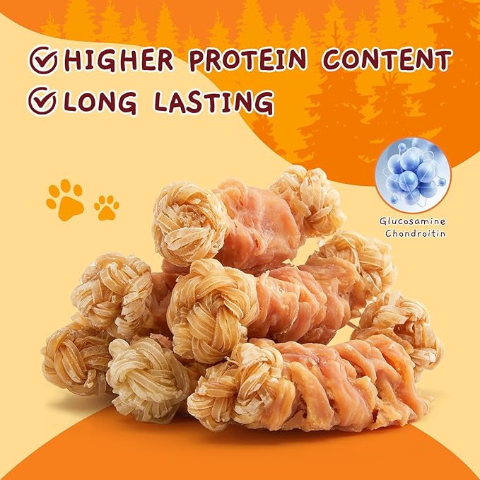Jungle Calling Beef Tendons for Dogs, Chicken Wrapped Tendons Dog Chews Long Lasting Hip and Joint Supplement for Dogs with Glucosamine (Knotted Bone)