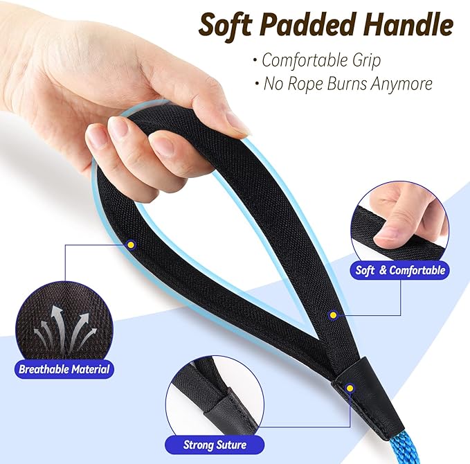 lynxking Check Cord Dog Leash Long Lead Training Tracking Line Comfortable Handle Heavy Duty Puppy Rope 10ft 15ft 30ft 50ft for Small Medium Large Dog Blue