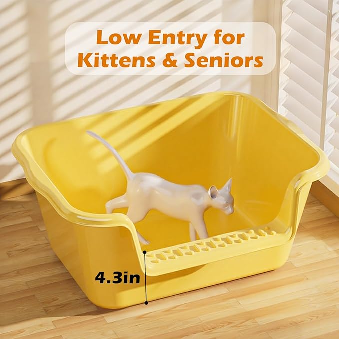 Small Cat Litter Box with High Sides,Cat Litter Pan Tray,High Wall Kitty Litter Box with Anti-Leakage Top Low Entry for Indoor Senior Cats & Multi Cats,Non-Sticky,Easy to Clean (Grey)