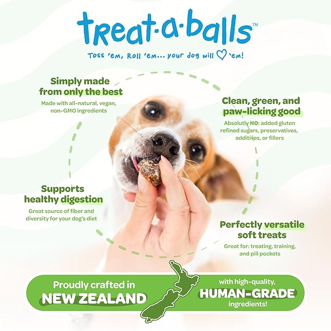 Nutritious All Natural Bulk Dog Treats - Vegan, Fiber-Rich, Human-Grade - All Breeds, Sizes, Ages - Made in New Zealand - Mango, Spinach & Chia - 6pk (108 Dog Treats Bulk)
