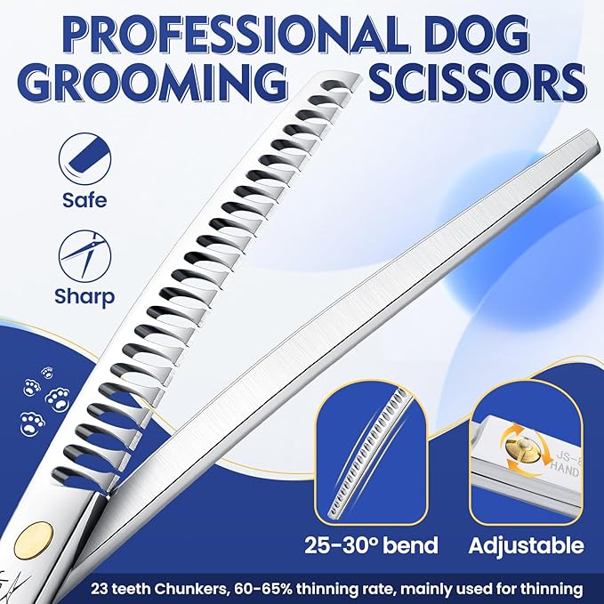 Jason 8.0 Inch Curved Chunker Scissors for Dog Grooming 23 Teeth Professional Downward Chunker Shears with Symmetric Handle Sharp Comfortable