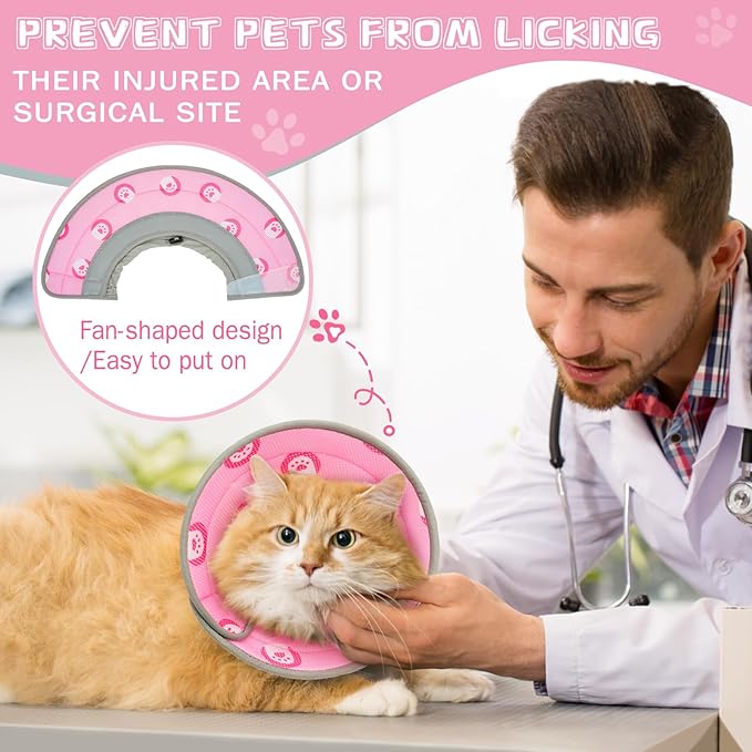Cat Cone Collar Soft Elizabethan Collar for Surgery Recovery - Adjustable for Small and Large Cats Kittens to Stop Licking