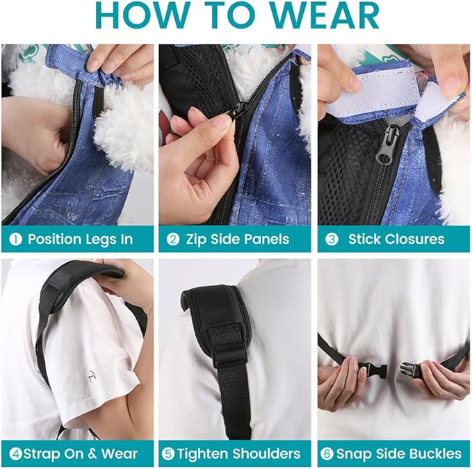 Dog Backpack Carrier, Front Pocket for Essentials, Pet Sling Front Backpacks for Small Medium Dogs 7-11 Lbs, Legs Out, Adjustable Wearable Puppy Chest Travel Bag, Easy-Fit for Hiking/Walking/Camping