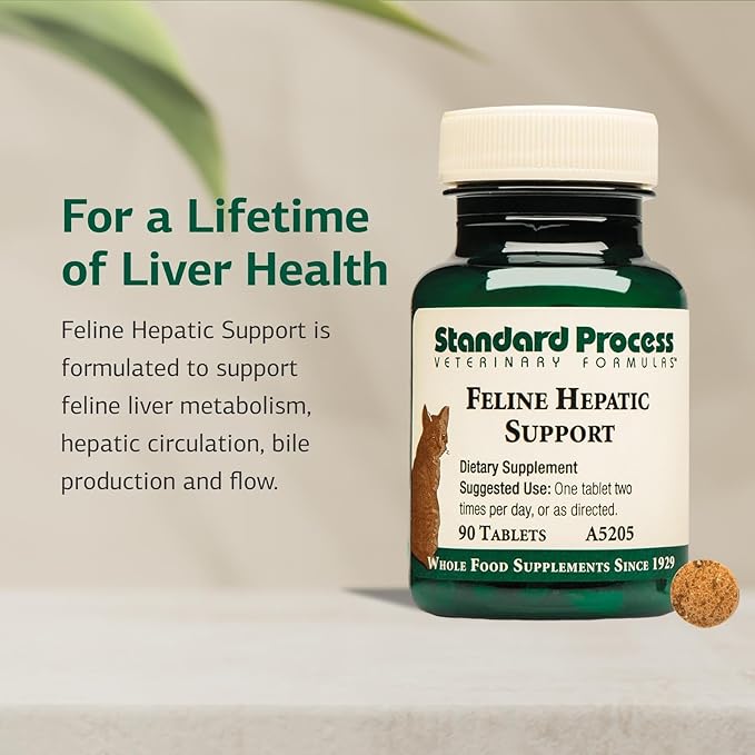 Standard Process Inc. Feline Hepatic Support - Cat Health Supplement for Liver Support - Hepatic Circulation & Liver Metabolism Aid - Tablet Supplement to Aid Hepatic Immune Function - 90 Tablets