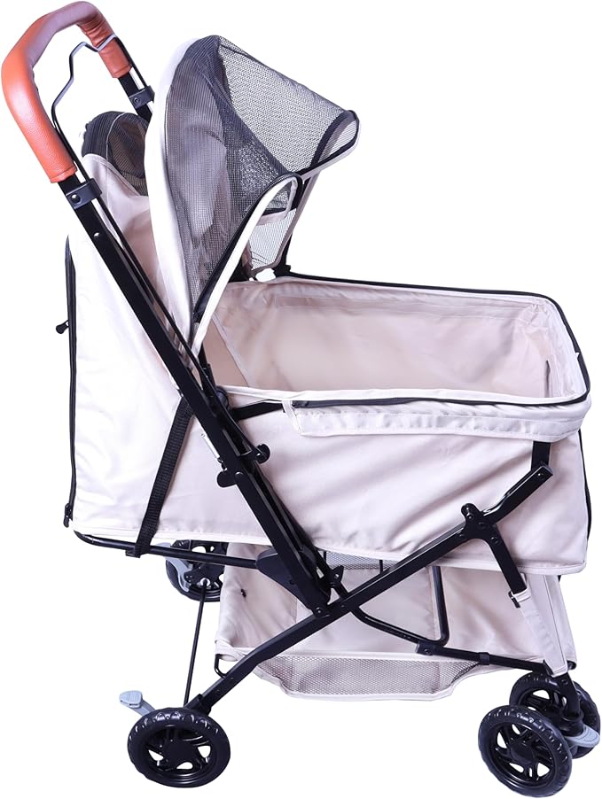 Reversible Pet Stroller (4 Wheels for Cats and Dogs) for Small and Medium Pets up to 33 lbs.Khaki