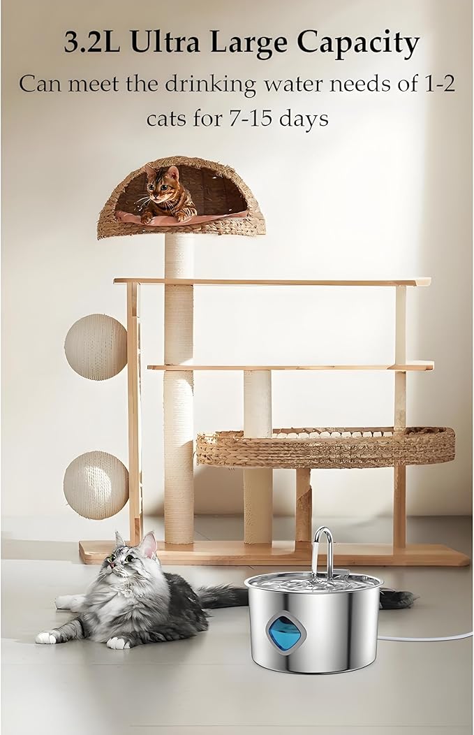 Pawdrate Dog Water Fountain,Automatic Cat Dog Water Dispenser with Quiet Pump,Large Capacity of 3.2L,3 Drinking Modes,Cordless Design,Ultra-Durable for Small to Large Pets (1PCS+2 Filters, 3.2L)