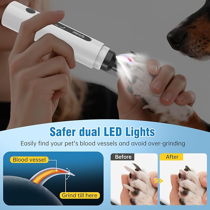 Dog Nail Grinder, 7-Speed Quiet Electric Dog Nail Trimmers, Dog Nail Clippers with Sponge Dust Collection & File for Small Medium Large Dogs, Rechargeable Pet Paw Grooming Supplies Kit