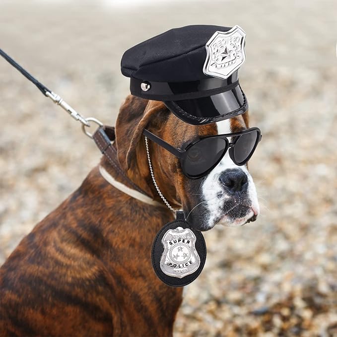 Yewong Pet Police Costume Accessory Set Pet Dog Cat Police Hat Badge Aviator Sunglasses Pet Dress Up Kit for Halloween Christmas Cosplay Role Play Party (Set-B)