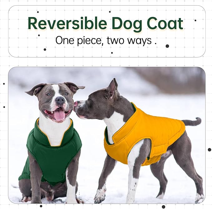 Lelepet Reversible Dog Coat Waterproof Dog Jacket Windproof Puffer Vest for Winter Warm Lightweight Coats for Large Dogs Adjustbale Hook & Loop Pet Apparel with Leash Hole, Boxer, Weimaraner, 2XL