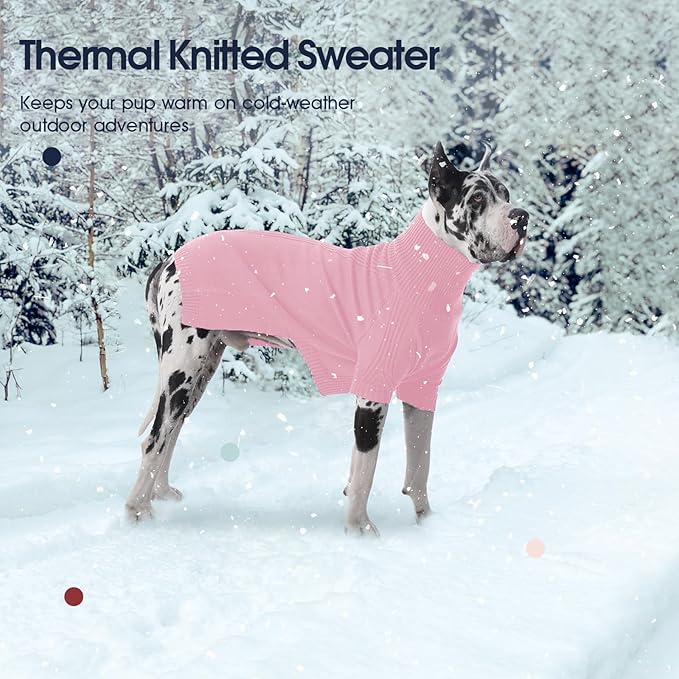 IECOii Great Dane Sweater,5XL Extra Large Sweater for Giant Breed Dogs in Winter,Turtleneck Cold Weather Knit Clothes,Machine Washable,Elastic Pullover for Saint Bernard,Mastiff (Pink,XXXXXL)