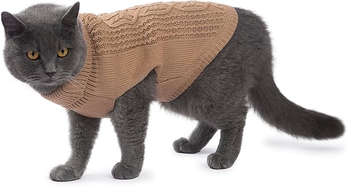 Cat Sweater Keep Your Pets Cozy, 16 Color Turtleneck Knitted Sleeveless Cat Clothes, Winter Outfits for Cats & Small Dogs During Cold Seasons (Khaki, Small)