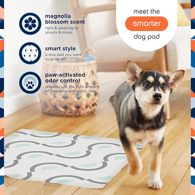 Pet Life Unlimited Smart Prints Large Puppy Pads – 22" x 22", 84 Count (L) | Stylish Dog Training Pads with Odor Controlling Wetness-Activated Magnolia Blossom Scent | USA Made