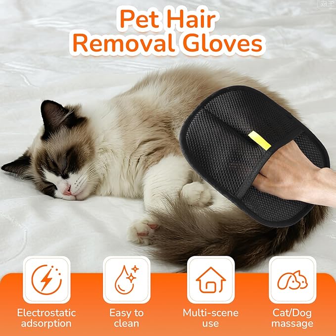 Electrostatic Pet Hair Removal Gloves for Cats Dogs Reusable Pet Hair Remover Tool Mitt for Clothing Furniture Couch Carpets and Car Seats 2PCS