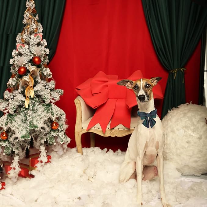 Unique style paws Christmas Dog Collar with Bow Tie Green Plaid Puppy Collar for Small Medium Large Dogs as Autumn Winter Pet Gifts-XL