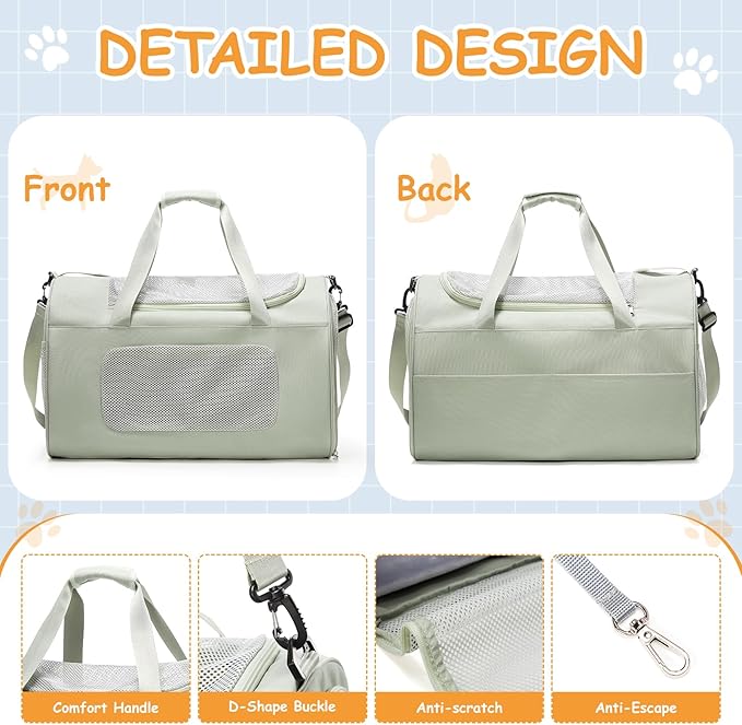 Large Cat Carrier Soft,Dog Carrier Airline Approved with Soft Sided,Dog Carriers for Small Dogs,Mesh Pet Carrier Holds up to 20lbs,Green