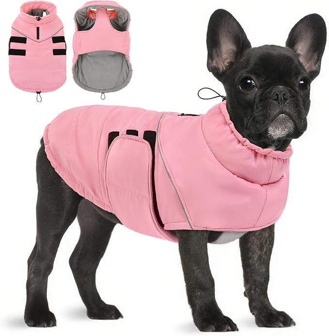 Peferhouse Dog Warm Winter Coats for Large Dogs, Dog Cold Weather Coat Dog Windproof Reflective Jacket with Harness Hole Thick Dog Vest Jacket Pink L