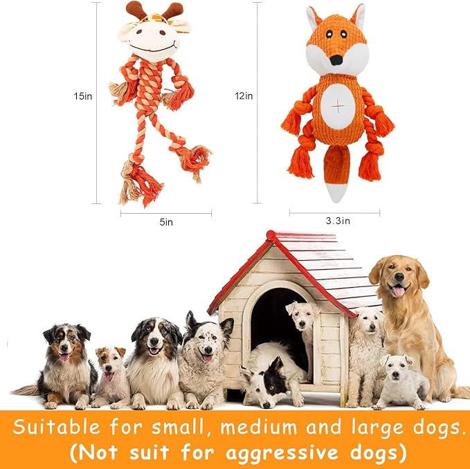 Rope Dog Toys to Keep Them Busy - Tug of War Dog Toys for Boredom Plush Interactive Squeaky Puppy Toys for Small Medium Large Dogs