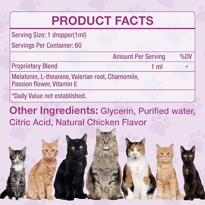 Cat Melatonin, Melatonin for Cats, Cat Tranquilizer to Anxiety Relief and Stressful Emotions in Cats, Cat Sleep Aid to Promote Relaxation and Entry into Sleep in Cats 2 Fl Oz