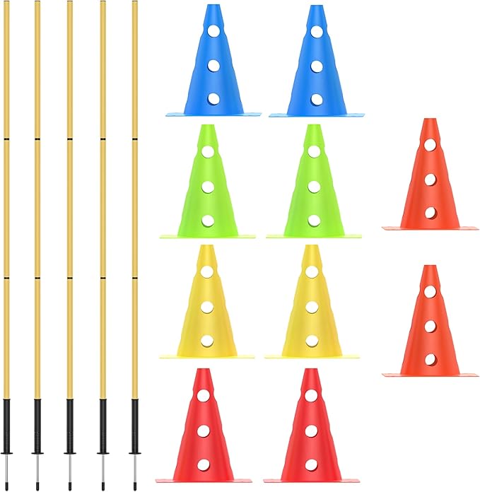 Dog Agility Training Hurdle Cone Set, Adjustable Dog Agility Equipment Obstacle Course Backyard Equipment for Pet Exercise