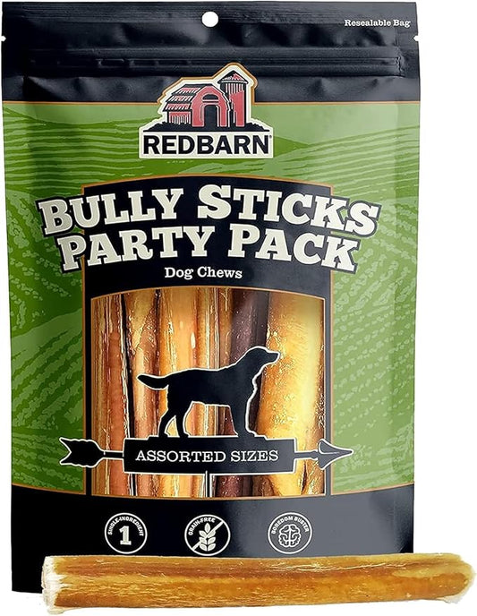 Redbarn Pet Products All Natural 5-8" Bully Sticks for Small & Large Dogs - Healthy Long Lasting Chews Variety Party Pack - 100% Beef Single Ingredient Low Odor Rawhide Free Dental Treats - 8 oz Bag
