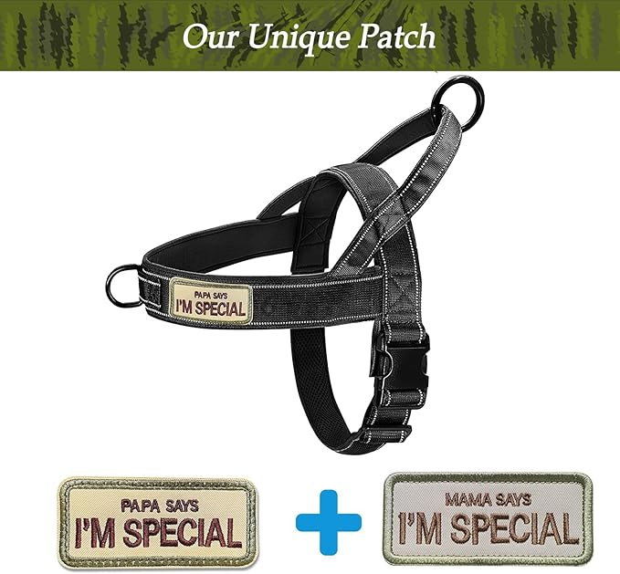 No Pull Dog Harness Black for Small Medium Large Sized Dog, Reflective Escape Proof Adjustable Dog Harnesses with 2 Patch, S