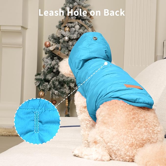 Fleece Lining Extra Warm Dog Hoodie in Winter,Small Dog Jacket Puppy Coats with Hooded,Light Blue XS