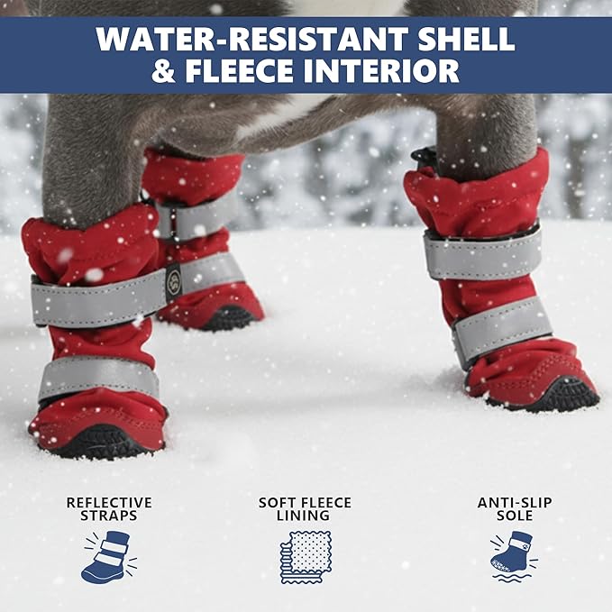 Spark Paws Dog Shoes, Waterproof Dog Boots for Medium to Large Dogs, Non Slip, Breathable Dog Booties and Paw Protectors - 4PCS Doggie Hiking Boots with Reflective Straps - Red, Size 5